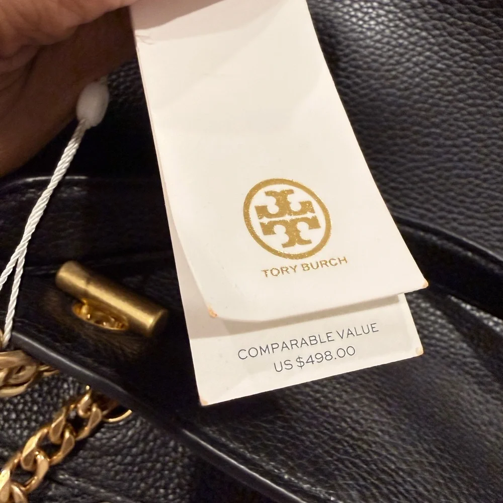 Tory Burch Black Leather Shoulder Bag with Gold Accents - Picture 5 of 9